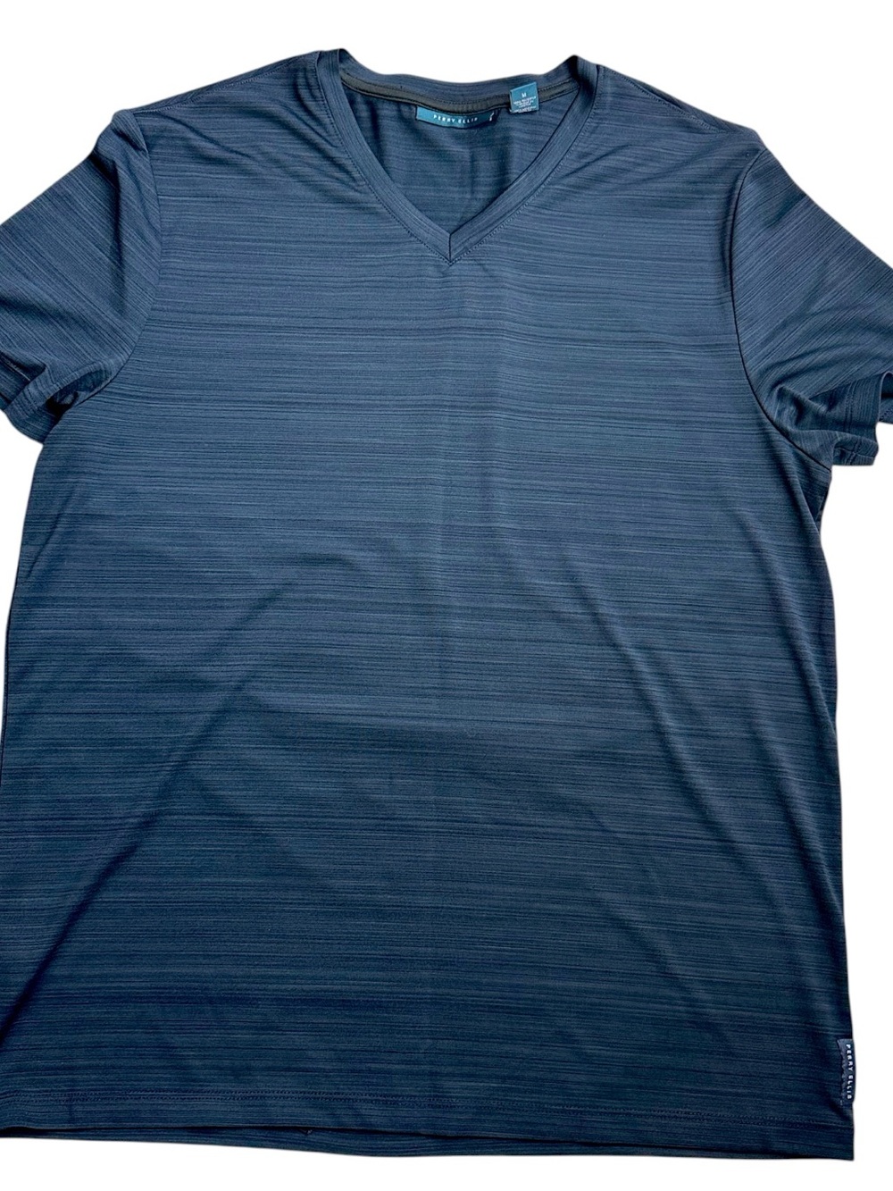 Perry Ellis Mens Medium Blue Space Dye V Neck Performance Jersey Shirt 100% Poly